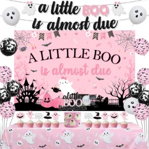 balterever halloween baby shower decorations for girls pink black a little boo is almost due baby shower banner backdrop cake cupcake toppers halloween tablecloth for halloween baby shower gender