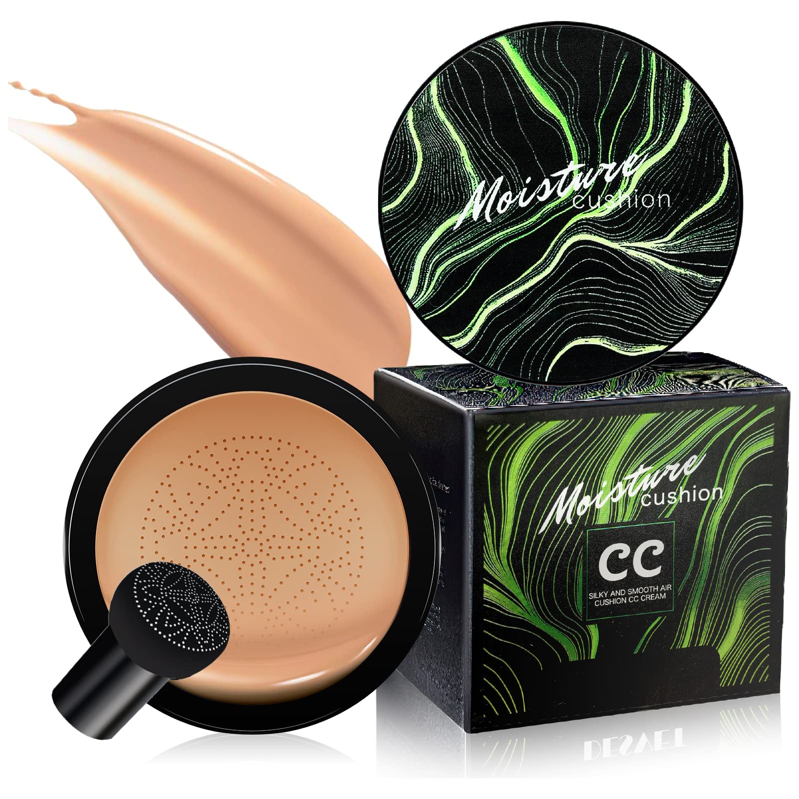 Mushroom Head Air Cushion CC Cream - BB Cream Foundation Makeup, Long-Lasting Makeup Even Skin Tone, Concealer Moisturizing Oil Control Waterproof, Makeup Base Primer for All Skin Types(Natural)