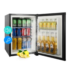 hipopller compact refrigerator, 1.42 cu.ft 110v quiet mini fridge, reversible door with lock, energy efficient beverage cooler for bedroom dorm rv hotel office, black
