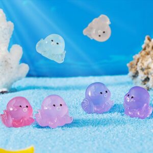 Yardwe 24Pcs Shine lace Decorate Luminous Toy Accessories Statue Movable Household House Baby Ornaments Ocean Luminous Octopus Statue Animal Mini Planter Model Resin Octopus