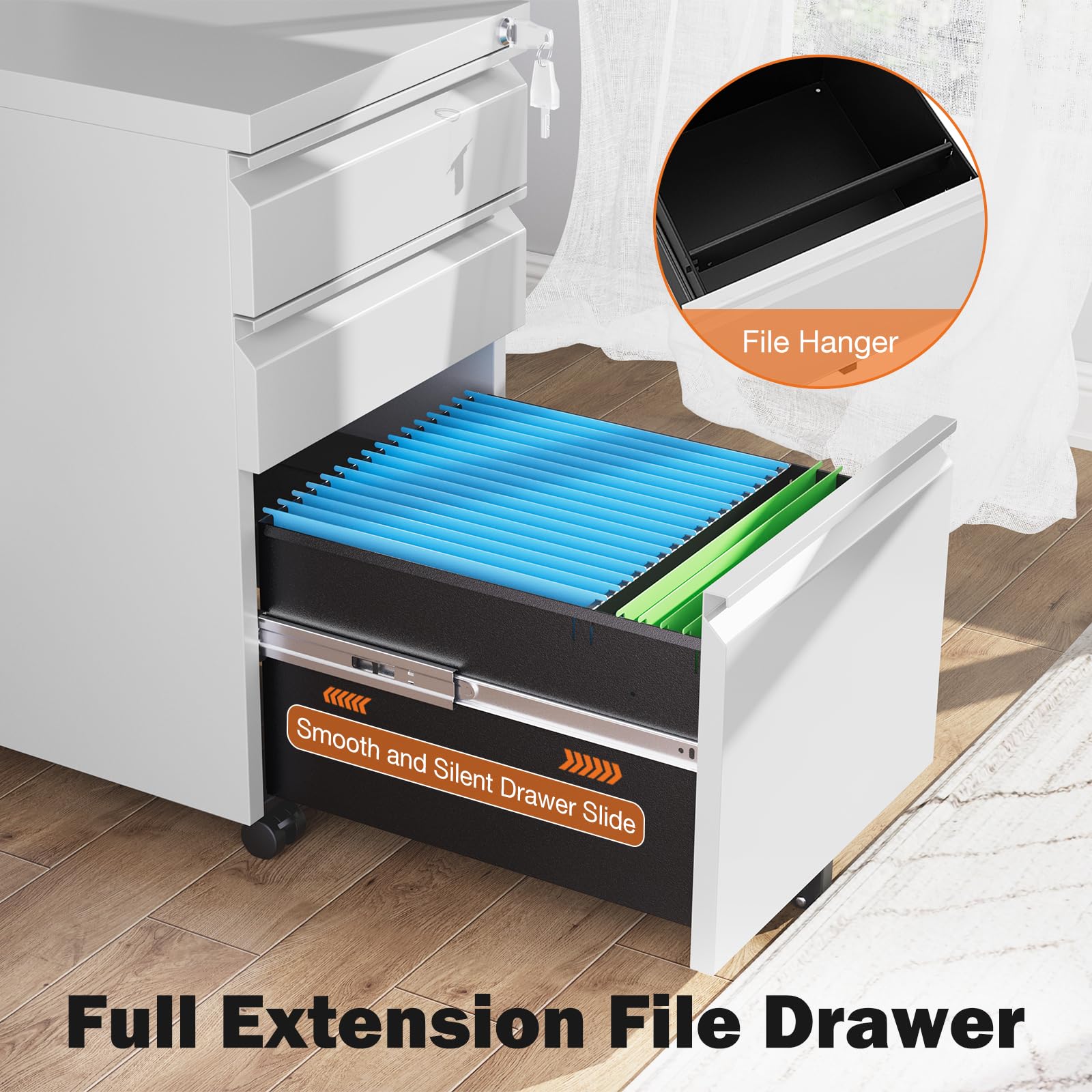 Sweetcrispy File Cabinet - 3 Drawer File Cabinet with Lock, Mobile Rolling File Cabinet, Under Desk File Cabinet with Pre-Assembled, Metal Small File Cabinet for Home Office