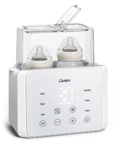 larex double bottle warmer, 11-in-1 fast baby bottle warmer for breastmilk and formula, with timer, fits 2 bottles, accurate temp control, milk warmer with thaw, steri-lizing, keep warm, heat food