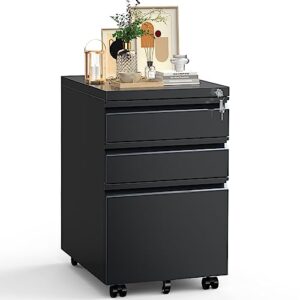sweetcrispy file cabinet - 3 drawer file cabinet with lock, mobile rolling file cabinet, under desk file cabinet with pre-assembled, metal small file cabinet for home office