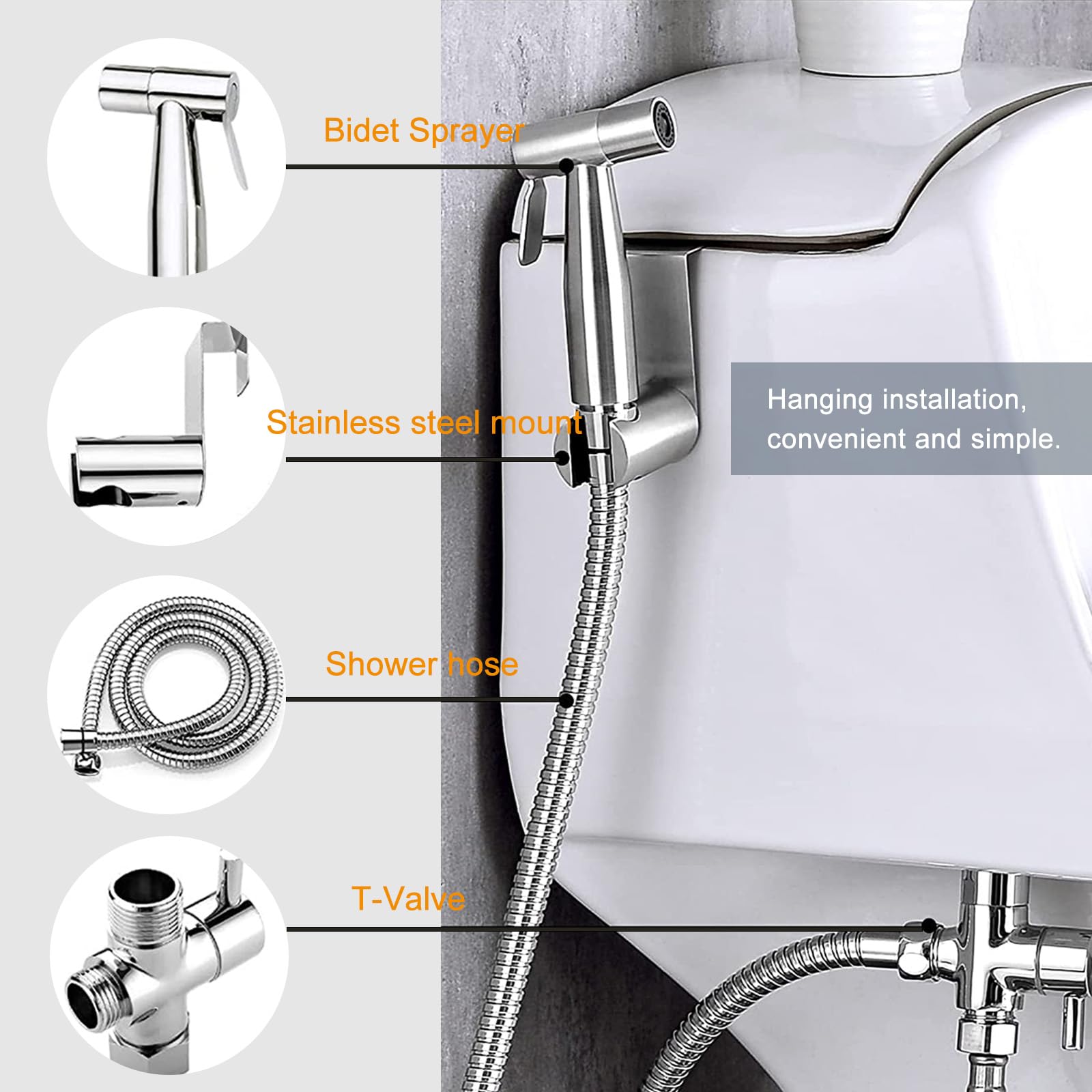 Wexecon Muslim Shower Black Handheld Bidet Sprayer for Toilet with Explosion Proof Bidet Hose Adjustable Water Pressure-Jet Spray Soft Spray Great for Feminine Wash, Pet and Bathroom Cleaning(C,Black)