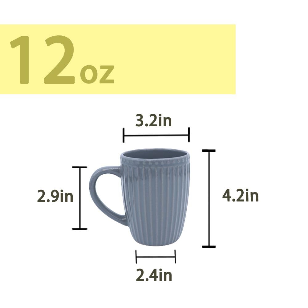 wocaxc Coffee Mugs Set of 6, 12 oz Fluted Coffee Mugs for Men Women, Modern Coffee Mugs with handle for Tea/Latte/Cappuccino/Cocoa.Microwave & Dishwasher Safe,Housewarming Gift (Grey)