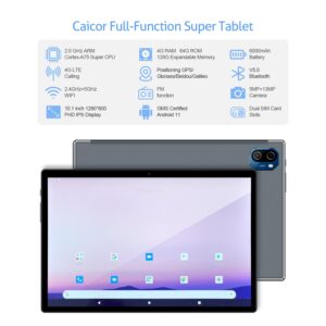 CAICOR 3 in 1 Tablet 2024 Newest 10.1 inch Android 11 Tablets 4G Cellular Tablet with Keyboard 4GB+64GB and 128GB Expandable, 5MP+13MP Dual Camera, Dual Card Slot, GPS WiFi Bluetooth FM Mouse Stylus