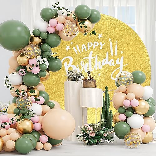 MXSEY 7.2x7.2ft Gold Glitter Sequin Round Backdrop Luxurious Golden Photography Background Circle Backdrop Cover Birthday Wedding Bridal Baby Shower Party Decor