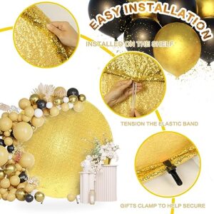 MXSEY 7.2x7.2ft Gold Glitter Sequin Round Backdrop Luxurious Golden Photography Background Circle Backdrop Cover Birthday Wedding Bridal Baby Shower Party Decor