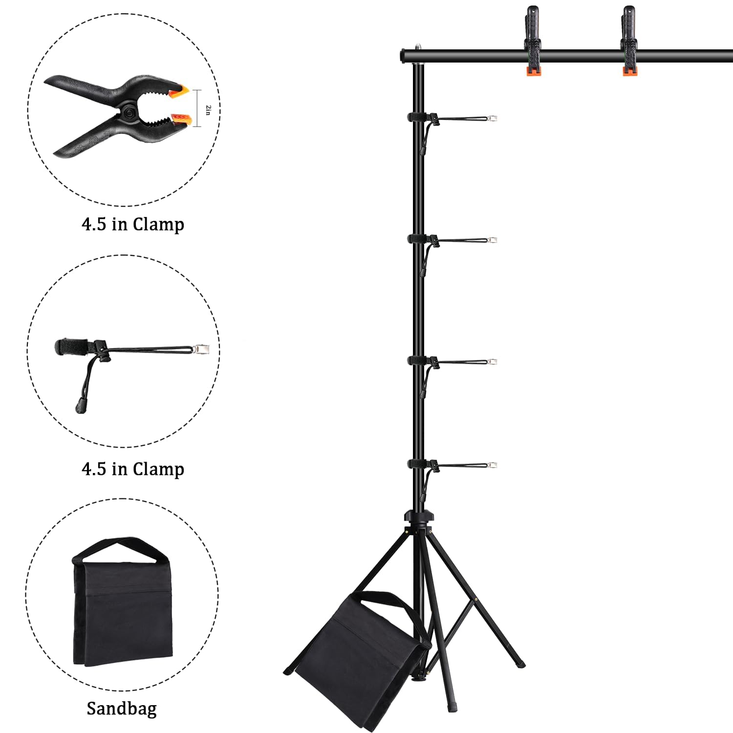 HPUSN Photography Studio Backdrop Stand, 10 Inch Backdrop Stand Kit with 4 Backdrop Clips, 2 Sandbags and Carrying Bag, Suitable for Wedding/Party/Stage Decoration/Photography