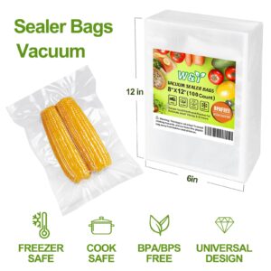 W&Y Vacuum Sealer Bags for Food - 100 Quart, 8" x 12" Commercial Grade Embossed Food Vacuum Bags - Pre-Cut Food Saver Bags for Sous Vide, Meal Prep, and Storage - BPA Free