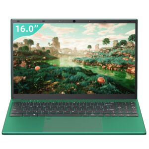 Versatile 16" Green Laptop, Win 11 Pro/Office 2019, Celeron N5105, 16GB RAM, 1TB SSD, FHD IPS Display, Backlit KB, Fingerprint Unlock, USB 3.0, HDMI, Perfect for Work, Play, and Creative Ventures!