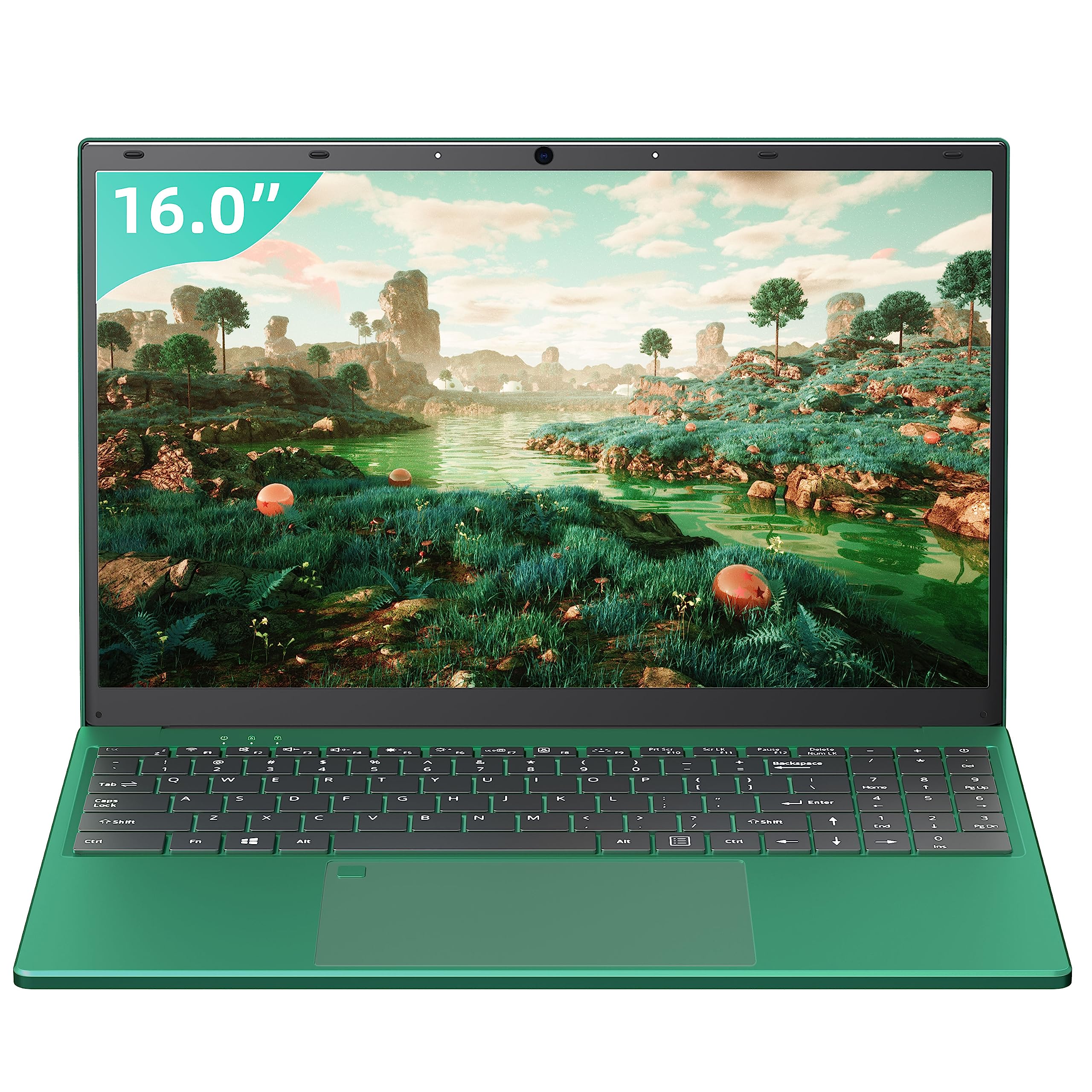 Versatile 16" Green Laptop, Win 11 Pro/Office 2019, Celeron N5105, 16GB RAM, 1TB SSD, FHD IPS Display, Backlit KB, Fingerprint Unlock, USB 3.0, HDMI, Perfect for Work, Play, and Creative Ventures!