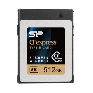 silicon power 512gb cfexpress type b memory card, up to 1800mb/s read, min sustained write: 820mb/s