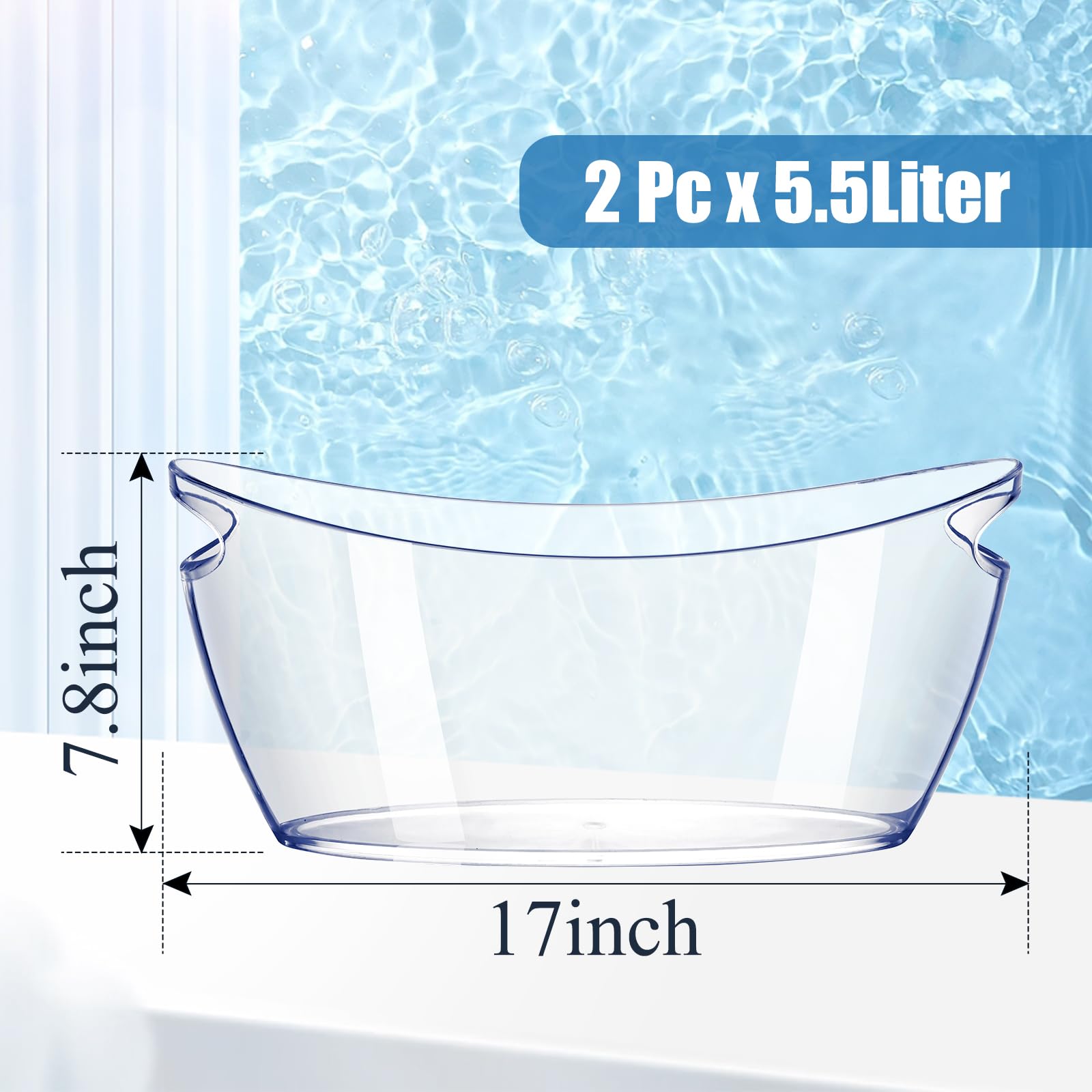 Ice Bucket 2 PCS,Acrylic Ice Buckets for Parties, Mimosa Bar Supplies Beverage Tub and Scoops for Champagne Beer Sparkling Wine Cocktails（5.5L）Extra Large Model (Clear)