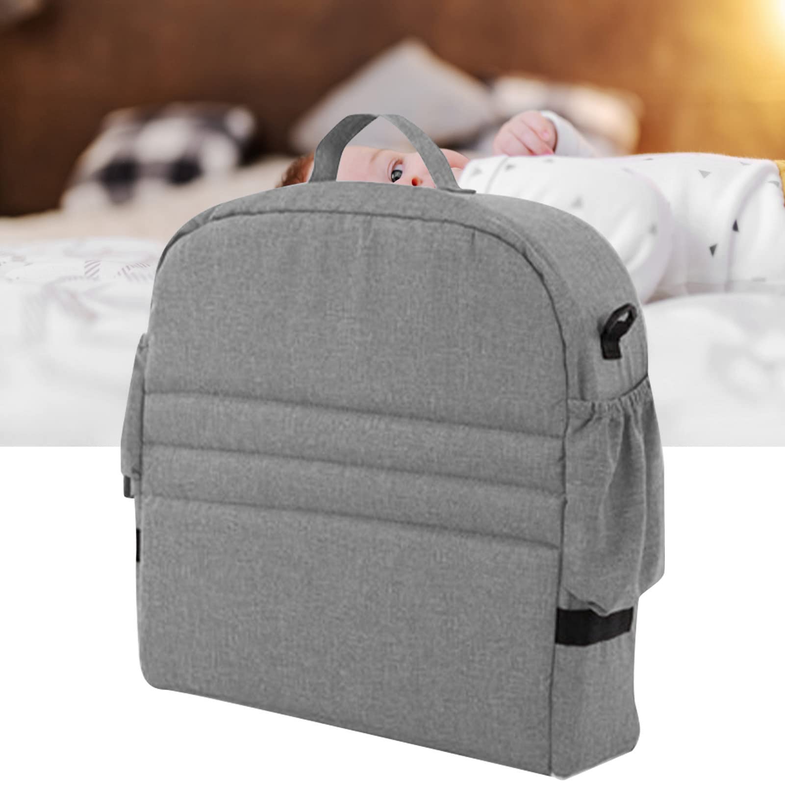 Foldable Travel Cot, Portable Baby Travel Cot Large Capacity Outdoor Curtain (Grey)