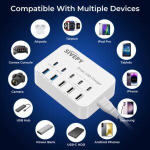 PD20W USB C Charging Station, 106W 10-in-1 Desktop USB C Charger, Surge Protector(4200J), USB Charging Hub Multiport Fast Charging Power Adapter w/ 5ft Extension Cord for iPhone 14, iPad, Galaxy