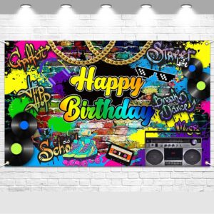 avezano hip hop birthday party backdrop throwback retro birthday banner decor graffiti 80's 90's birthday party background (70.8x43.3inch)