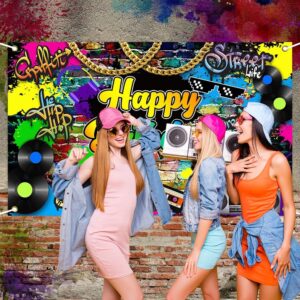 Avezano Hip Hop Birthday Party Backdrop Throwback Retro Birthday Banner Decor Graffiti 80's 90's Birthday Party Background (70.8x43.3inch)