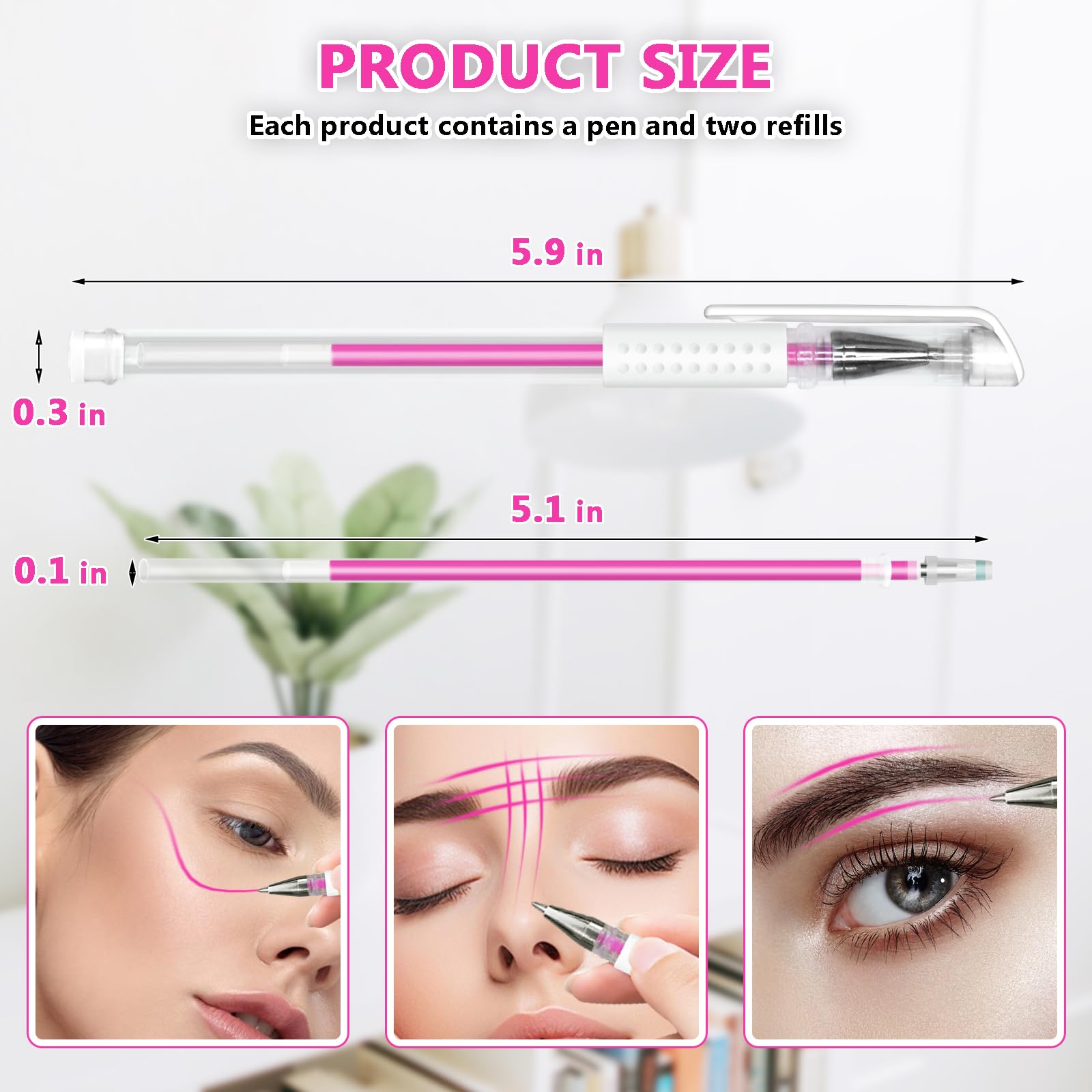 Eyebrow Microblading Marker Pen, Makeup Tattoo Skin Marker Pen, White Gel Pen for Brow Mapping, Eyebrow Permanent Makeup Position Mapping Mark Tools, for Lip Skin Artists Marking Pen (1Set Pink)