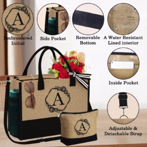 YOOLIFE Tote Bag for Women - Personalized Gift, Initial Tote Bag with Zipper, Premium Jute, Large Capacity, Hand Wash, Summer