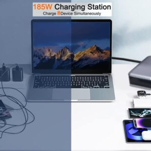 USB C Charger, 185W 8-Port USB C Charging Station with 5 USB-C Ports +3 USB-A Ports, USB C Wall Fast Charger Block for Tablets, Headphones, Smart Watches and More