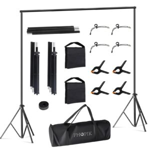 upgraded backdrop stand - phopik 6x9ft adjustable photoshoot - backdrop stand for parties - background support system kit for photography studio with clamp, sand bag, carry bag