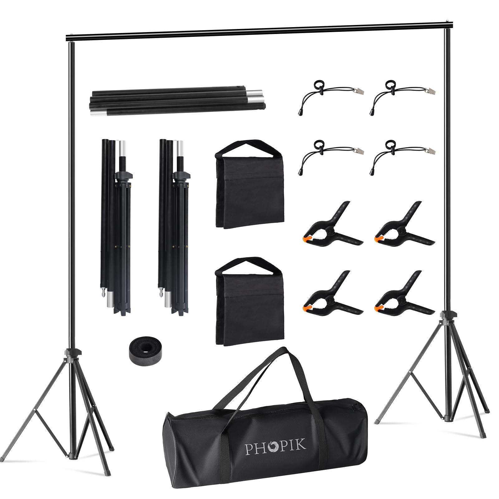 Upgraded Backdrop Stand - PHOPIK 6x9ft Adjustable Photoshoot - Backdrop Stand for Parties - Background Support System Kit for Photography Studio with Clamp, Sand Bag, Carry Bag