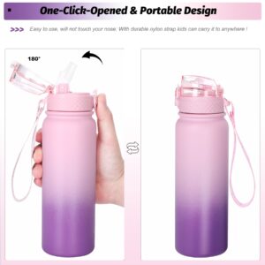 Oldley Water Bottles 20 oz Insulated Water Bottle with Straw 3 Lids,Vacuum Stainless Steel Water Bottles, Leak & Sweat Proof Sport Water Bottle Gym for Kids Adults