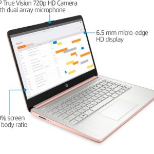 HP 14 14" Laptop Computer, Intel Quad-Core Celeron N4120 Processor, 16GB DDR4 RAM, 320GB Storage (64GB eMMC + 256GB SD Card), 802.11AC WiFi, Bluetooth 5.0, Type-C, Rose Gold, Windows 11 Home in S mode