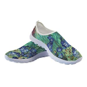 purple irises running shoes for women girls print shoes wide width travel shoes for teen girls boys no shoelaces slip on shoes comfortable minimalist shoes for women gym workout sneakers flower