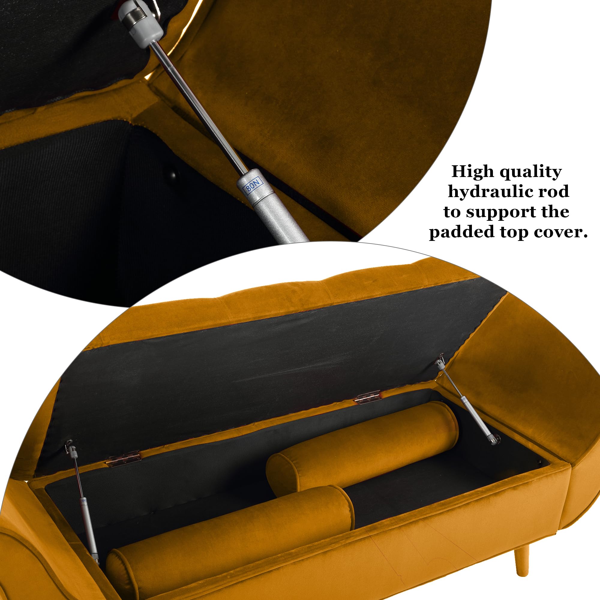SZLIZCCC 65" Velvet Storage Bench, Boat Bench with Armrests, 65" Vintage Upholstered Entryway Bench, Bedside Bench, Suitable for Bedroom, Living Room, Entryway, Hallway, Dressing Room (Orange Yellow)