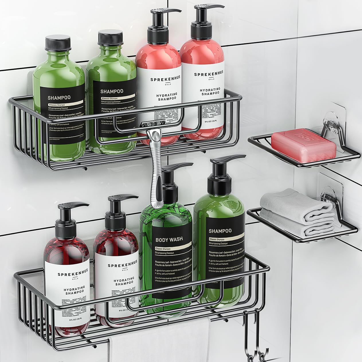 Doiueioa Bathroom Shower Caddy Organizer Shelf Rack 4 Pack Shower Shelf for Inside Shower Storage, No Drilling Rustproof SUS304 Stainless Steel Bathroom Shower Rack for Inside Shower, Kitchen Storage