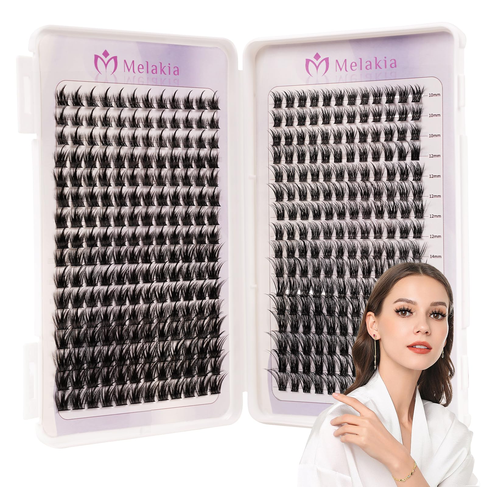 384 Pcs Cluster Lashes, Melakia 2 Style DIY Eyelash Extensions Mix 10-16mm, Thin Band Lash Clusters, Mega Soft Individual Cluster Lashes at Home （Wispy and Natural D Mix 10-16mm）