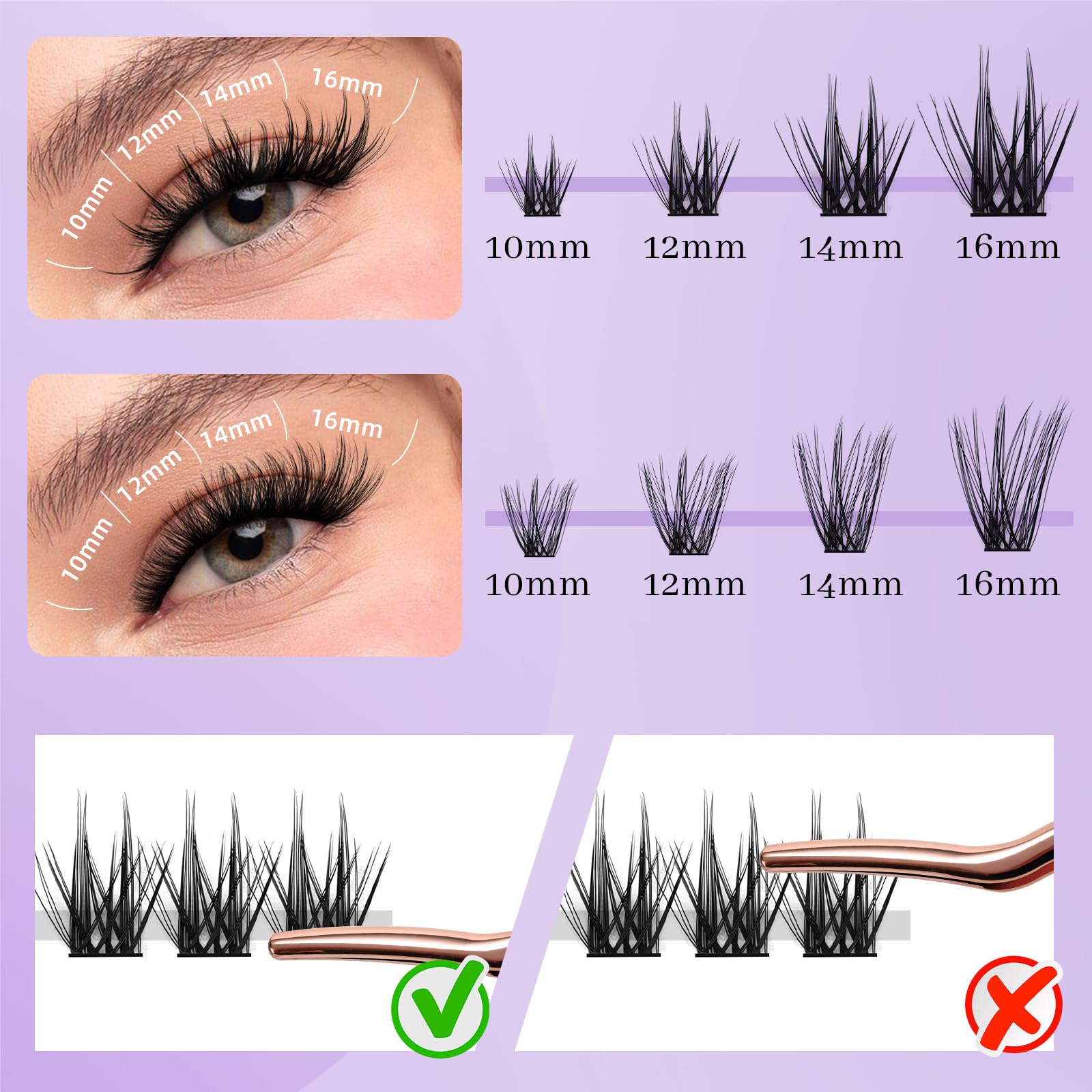 384 Pcs Cluster Lashes, Melakia 2 Style DIY Eyelash Extensions Mix 10-16mm, Thin Band Lash Clusters, Mega Soft Individual Cluster Lashes at Home （Wispy and Natural D Mix 10-16mm）