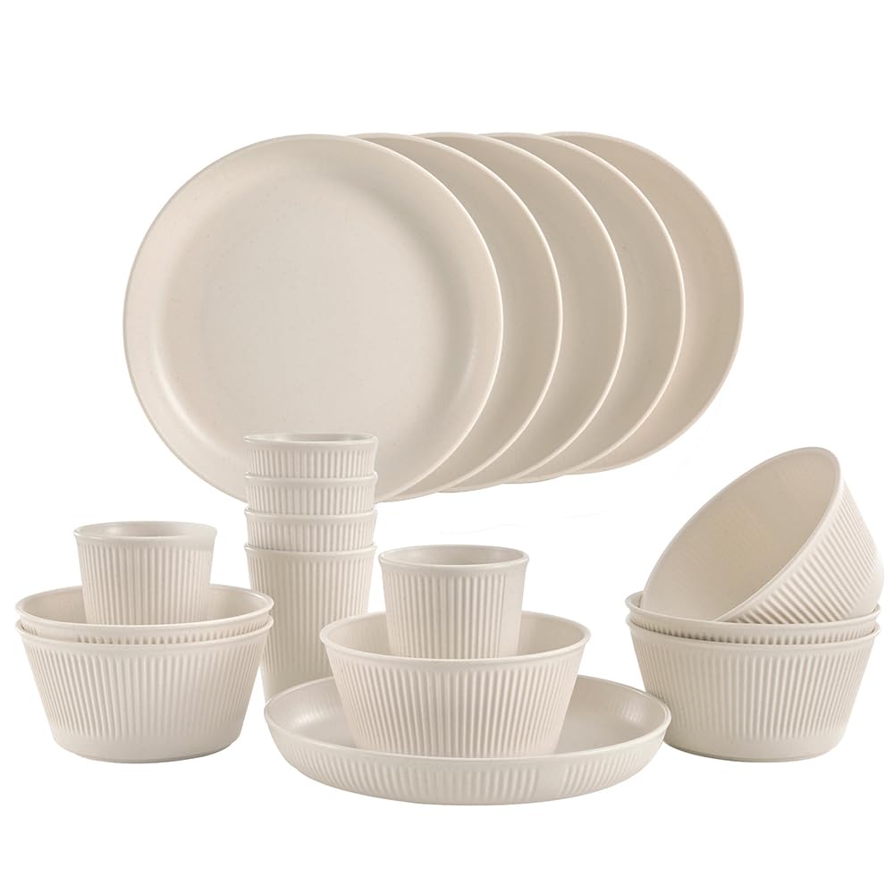 Wheat Straw Dinnerware Sets, Lezuoey 18pcs Unbreakable Dinnerware Sets Kitchen Cups Plates and Bowls Sets Plates Set Reusable Microwave Dishwasher Safe