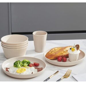 Wheat Straw Dinnerware Sets, Lezuoey 18pcs Unbreakable Dinnerware Sets Kitchen Cups Plates and Bowls Sets Plates Set Reusable Microwave Dishwasher Safe