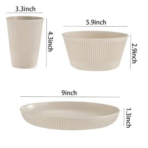 Wheat Straw Dinnerware Sets, Lezuoey 18pcs Unbreakable Dinnerware Sets Kitchen Cups Plates and Bowls Sets Plates Set Reusable Microwave Dishwasher Safe