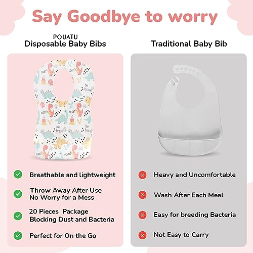 POUATU Premium Disposable Bibs Baby - Mess-Free Feeding and Easy Cleanup - Pack of 20