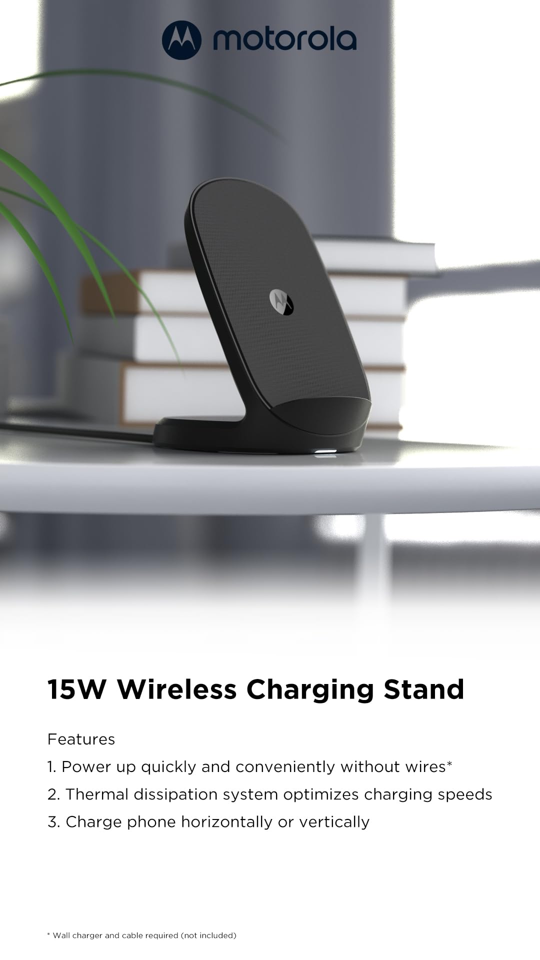 Motorola TurboPower 15W Qi Wireless Stand for Fast Charging of Moto G Power 5G (2024), Motorola Edge 2022/2023, Edge+ (Plus) 2023/2022/2020, Razr+ (Plus) 2023, Razr 2023, ThinkPhone by Motorola