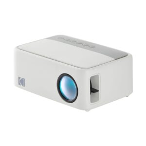 kodak flik x1 mini pico projector | portable compact 100” projector with remote control & 2w speakers plays movies, tv shows & games | compatible with hdmi, usb, av, smartphone, firestick | white