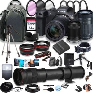 canon eos r7 mirrorless digital camera with rf-s 18-150mm f/3.5-6.3 is stm lens + 55-250mm f/4-5.6 is stm lens + 420-800mm super telephoto lens + 64gb memory cards, professional photo bundle (44pc)