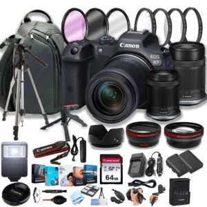 canon eos r7 mirrorless digital camera with rf-s 18-150mm f/3.5-6.3 is stm lens + 55-210mm f/5-7.1 is stm lens + 64gb memory cards, professional photo bundle (42pc bundle)