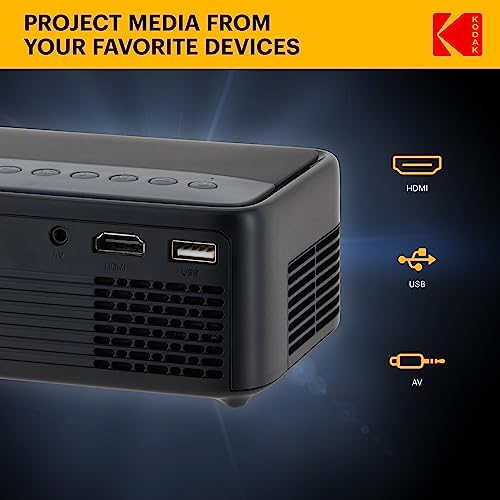 KODAK FLIK X1 Mini Pico Projector | Portable Compact 100” Projector with Remote Control & 2W Speakers Plays Movies, TV Shows & Games | Compatible with HDMI, USB, AV, Smartphone, Firestick Black