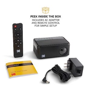 KODAK FLIK X1 Mini Pico Projector | Portable Compact 100” Projector with Remote Control & 2W Speakers Plays Movies, TV Shows & Games | Compatible with HDMI, USB, AV, Smartphone, Firestick Black