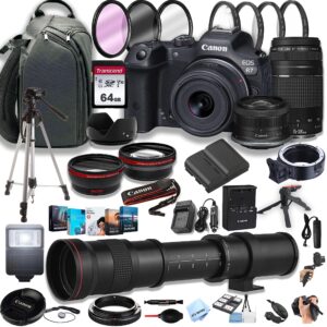 canon eos r7 mirrorless digital camera with rf-s 18-45mm f/4.5-6.3 is stm lens + 75-300mm f/4-5.6 iii lens + 420-800mm super telephoto lens + 64gb memory cards, professional photo bundle (44pc)