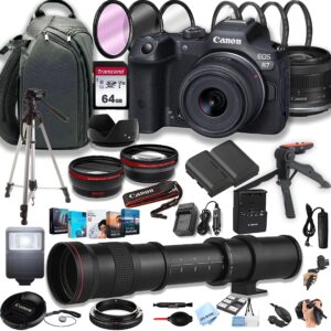 canon eos r7 mirrorless digital camera with rf-s 18-45mm f/4.5-6.3 is stm lens+ 420-800mm super telephoto lens + 100s sling backpack + 64gb memory cards, professional photo bundle (42pc bundle)