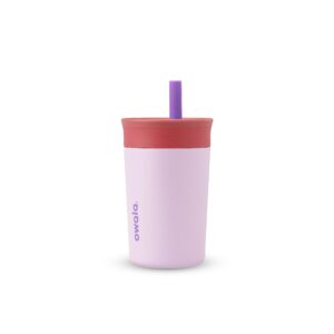 owala kids insulation stainless steel tumbler with spill resistant flexible straw, easy to clean, kids water bottle, great for travel, dishwasher safe, 12 oz, pink and purple (lilac rocket)