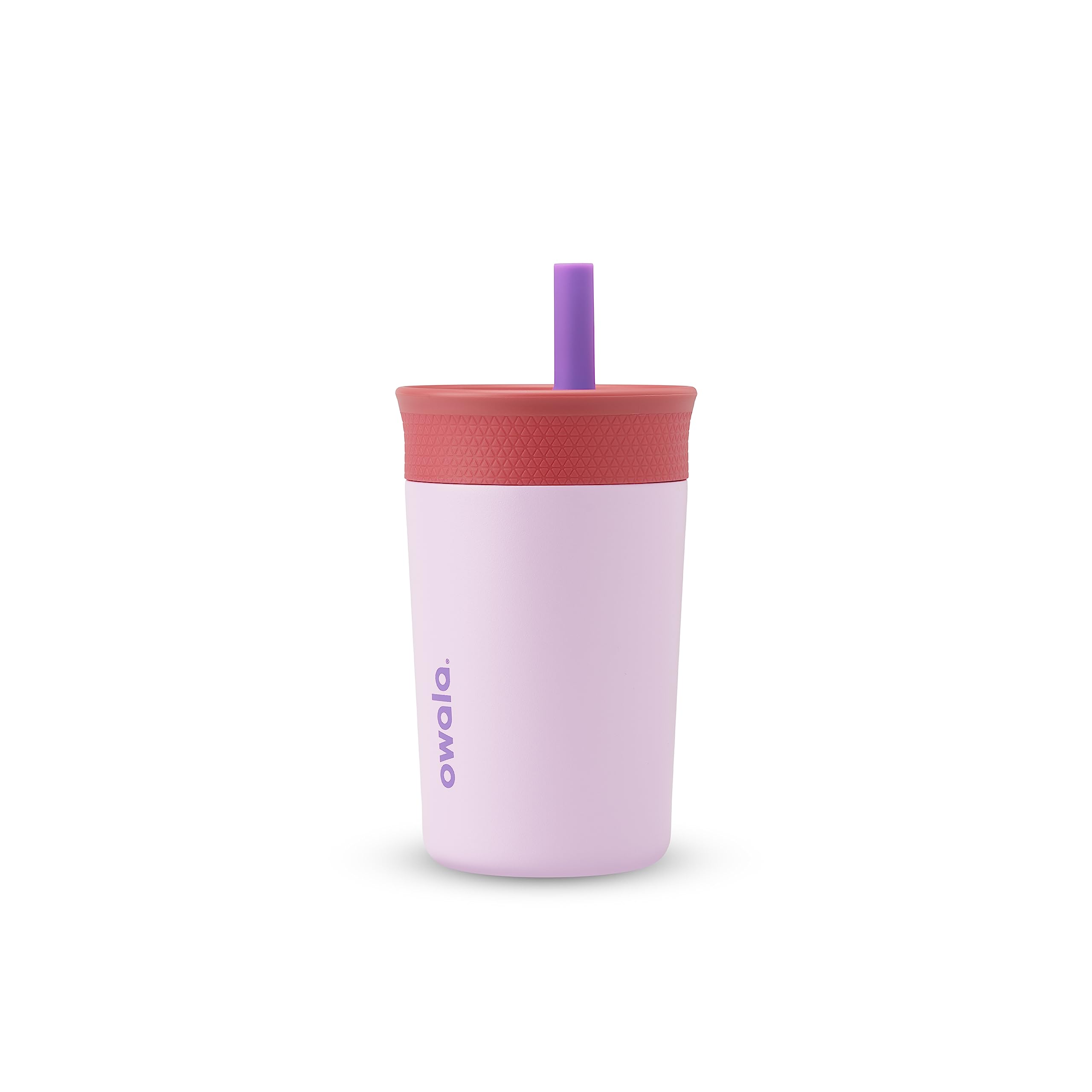 Owala Kids Insulation Stainless Steel Tumbler with Spill Resistant Flexible Straw, Easy to Clean, Kids Water Bottle, Great for Travel, Dishwasher Safe, 12 Oz, Pink and Purple (Lilac Rocket)