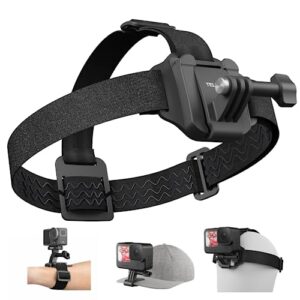 head strap mount with cap clip, quick release head belt mount compatible with gopro hero 11/10/9/8/7/6/5, fusion, max, dji osmo and most action cameras