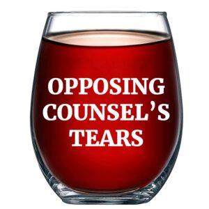 panvola opposing counsel's tears lawyer gifts stemless wine glass law student son daughter from mom dad teacher attorney coworker colleague novelty drinkware (17 oz)